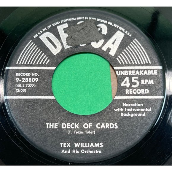 Tex Williams Seven Days in Heaven / Deck of Cards 45 Country Promo DECCA 28809 - Picture 2 of 4